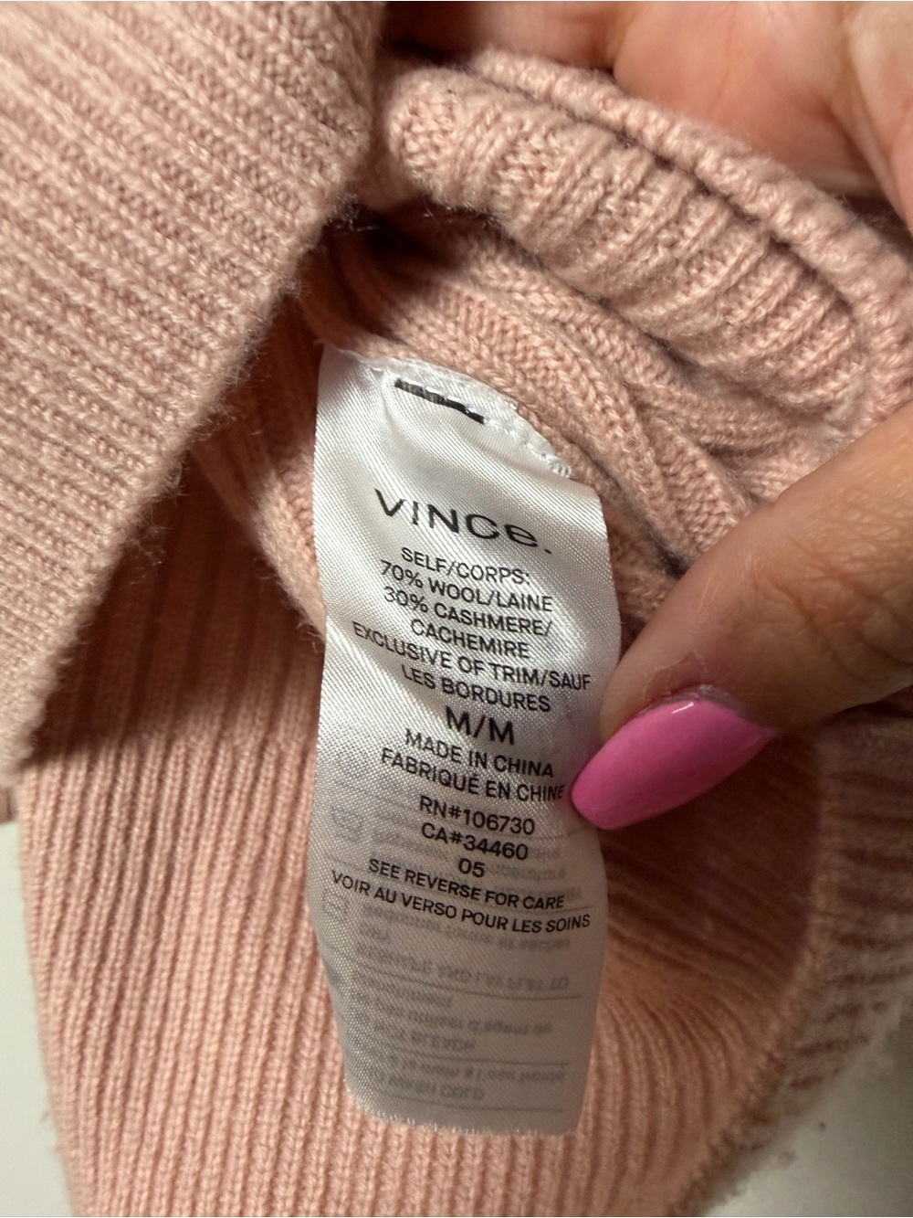 Vince Blush Pink Cashmere Wool Ribbed V Neck Sweater Medium - Picture 4 of 4